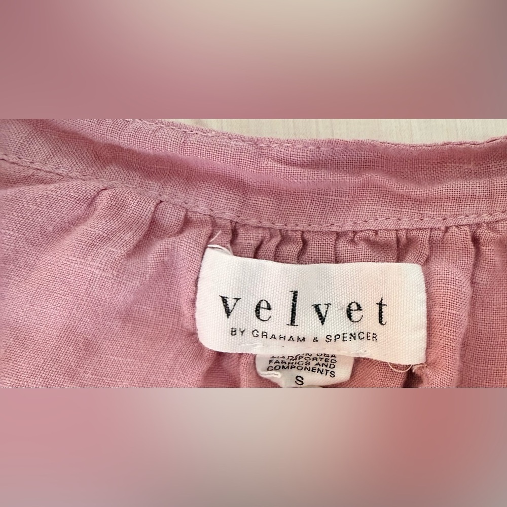 Velvet by Graham & Spencer Rose Pink linen flowy peasant blouse 3/4 sleeve sm EC - Picture 6 of 9